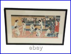 Kunisada II 1823-1880 Japanese Uchida Art Woodblock Print Titled Public Bath