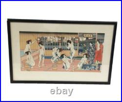 Kunisada II 1823-1880 Japanese Uchida Art Woodblock Print Titled Public Bath