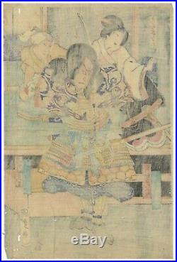 Kunisada II, Kabuki Play, Actors, Samurai, Original Japanese Woodblock Print