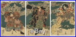 Kunisada I Utagawa, Actors, Triptych, Ukiyo-e, Original Japanese Woodblock Print