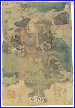 Kunisada I Utagawa, Actors, Triptych, Ukiyo-e, Original Japanese Woodblock Print