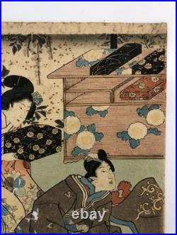 Kunisada Woodblock Print Triptych Spring flowers at the foot of the mountain Kunisada Woodblock Print Triptych Spring flowers at the foot of the mountain