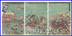 Kuniyoshi woodblock print triptych Battle of Kawanakajima in Shinano Province JP