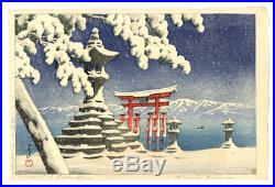 L@@K! 1933 Kawase Hasui Snow at Itsukushima Original Japanese Woodblock Print