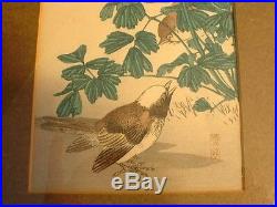 Large Vintage Japanese 3 Panel Triptych Bird Colored Wood Block Prints Signed