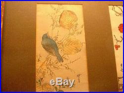 Large Vintage Japanese 3 Panel Triptych Bird Colored Wood Block Prints Signed #2