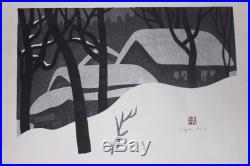 Listed Japanese Artist Kiyoshi Saito Woodblock'Winter in Aizu' RARE