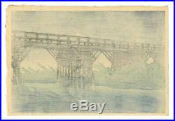 MINT! 1932 Kawase Hasui Shower Imai Bridge Original Japanese Woodblock Print