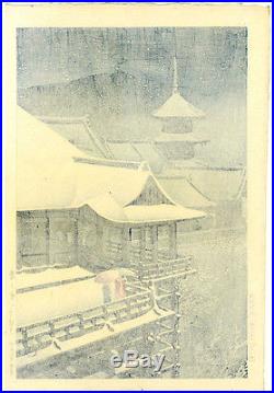 MINT! 1932 Kawase Hasui Snow Kiyomizu Temple Original Japanese Woodblock Print