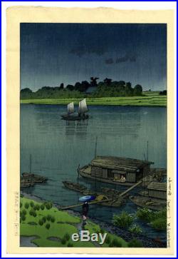 MINT! 1932 Kawase Hasui Summer Rain Original Japanese Woodblock Print L@@K