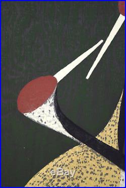 Mid-Century Kaoru Kawano Japanese Woodblock Print Sacred Cranes