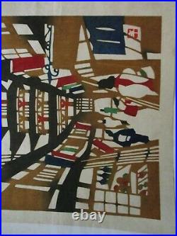 Mikumo Woodblock Print Japanese Modernism Rare Large Abstract 1960's Signed
