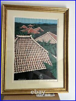 Mitsuhiro Unno 1974 Woodblock Print Ed 15 / 100 Under The Red Roof