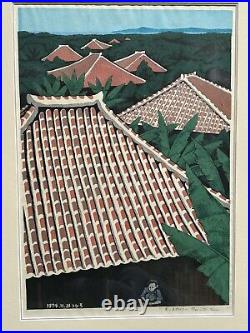 Mitsuhiro Unno 1974 Woodblock Print Ed 15 / 100 Under The Red Roof