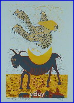 NAUL OJEDA (Uruguay/USA, 1939 2002) WOODBLOCK PRINT Gypsy and the beast