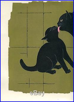 NISHIDA TADASHIGE Japanese woodblock print ORIGINAL Black Cat 2001 Signed