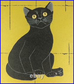 NISHIDA TADASHIGE Original woodblock print Black cat & Bee 116/120 NW124