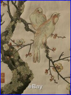 Nishimura Hodo Plum Blossoms & Canaries Takemura Hideo 1930's Woodblock Print