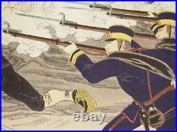 Nobukazu Woodblock Print Triptych Sino-Japanese War, Battle of Weihaiwei 1895