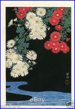 OHARA KOSON Shoson JAPANESE Hand Printed Woodblock Print -Chrysanthemum & Stream