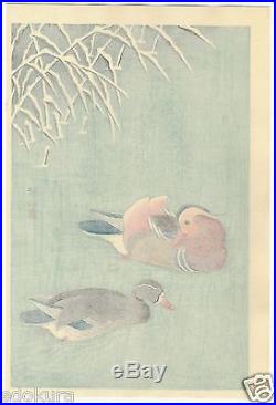 OHARA KOSON Shoson JAPANESE Hand Printed Woodblock Print Mandarin Ducks in Snow