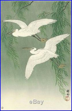 OHARA KOSON Shoson JAPANESE Hand Printed Woodblock Print White Herons & Willow