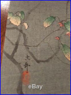 OHARA KOSON (Shoson) JAPANESE Woodblock Print HANGA Finches In Tree