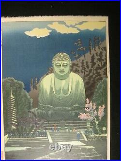 ORIGINAL JAPANESE WOODBLOCK PRINT GREAT KAMAKURA BUDDHA BY GIHACHIRO c. 1943
