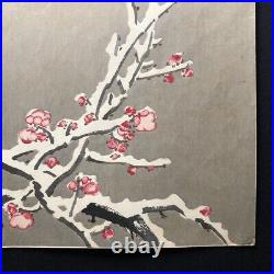 Ohara Koson Japanese Woodblock Print Sparrows Above Snow-Covered Plum Tree