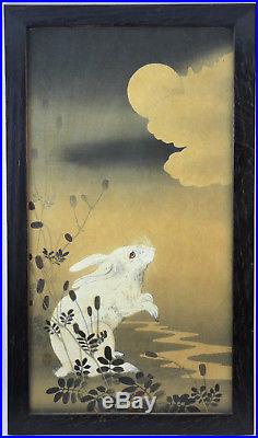 Ohara Koson, Scarce Antique Original Japanese Woodblock Print, Hare & Full Moon