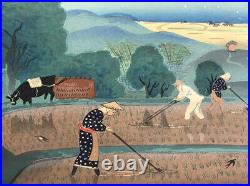 Ohno Bakufu Japanese Color Woodblock Print 1950's Rice Farming