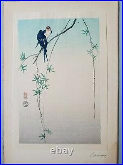 Okada Baison Woodblock Prints, Birds, Flower