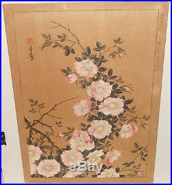 Old 19th Century Japanese Pink Blossom Original Watercolor Woodblock