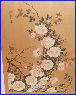Old 19th Century Japanese Pink Blossom Original Watercolor Woodblock