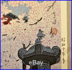 Old Japanese Shiro Kasamatsu Woodblock Print Blooming Cherry at Toshogu Shrine