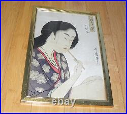 Old Japanese Woodblock Print'High Ranking Courtesan' Utamaro-late Meiji period