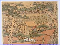 Old Japanese Woodblock Print Triptych Battle of Ichinotani, Ukiyo-e, Samurai