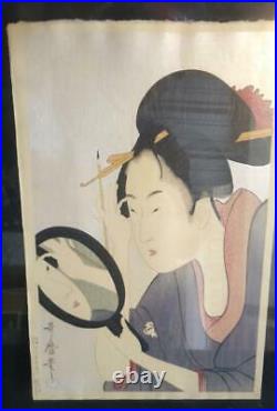 Old Vintage Japanese Woodblock Wood Block Print Japan Geisha Woman Girl Lady