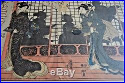 Original, 1860 antique Japanese woodblock triptych by Yoshitora (1800-1899)