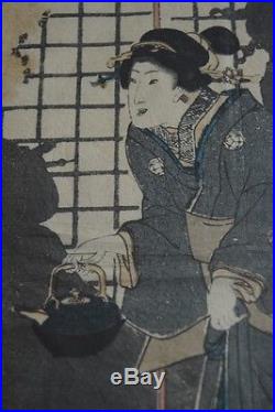 Original, 1860 antique Japanese woodblock triptych by Yoshitora (1800-1899)