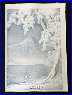 Original 1932 Kawase Hasui Snow on a clear day at Mt. Fuji Woodblock Print