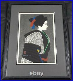 Original 1960 Japanese Woodblock Print by Kiyoshi Saito Listed Bunraku Maiko