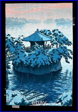 Original 1st edition Japanese Woodblock Print Shiro Kasamatsu Snow at Matsushima
