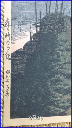 Original Antique HASUI Japanese Woodblock Print SUNSET AT MORIGASAKI Watanabe
