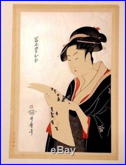 Original Early Mark Tomimoto Toyohina Kitagawa Utamaro Woodblock 12 1/2 X 8 3/4