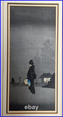 Original Hiroshige IV Japanese Woodblock print Evening Stroll 6.5 x 15 inches