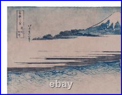 Original Hokusai Japanese Woodblock Print Ukiyo-e Fuji #8 Musashi Blue Outline