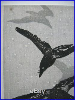 Original Ito Sozan Woodblock Print Crows Flying In Snow Terazaki Kogyo-rare
