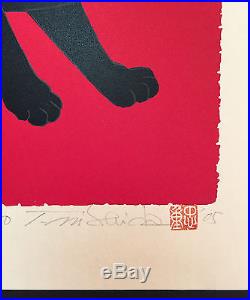 Original Japanese Black Cat Woodblock Print Tadashige Nishida Limited 32/150'05