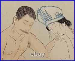 Original Japanese Shunga Art, Antique Erotic Woodblock print, Ukiyo-e, Bijinga